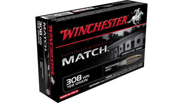 opplanet winchester match 308 winchester 168 grain boat tail hollow point centerfire rifle ammo 20 rounds s308m main 1