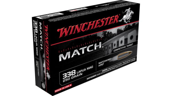 opplanet winchester match 338 lapua magnum 250 grain boat tail hollow point centerfire rifle ammo 20 rounds s338lm main 1