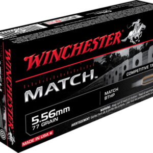 opplanet winchester match 5 56x45mm nato 77 grain boat tail hollow point centerfire rifle ammo 20 rounds s556m main 1