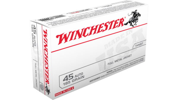 opplanet winchester usa handgun 45 acp 185 grain full metal jacket brass cased centerfire pistol ammo 50 rounds usa45a main 1